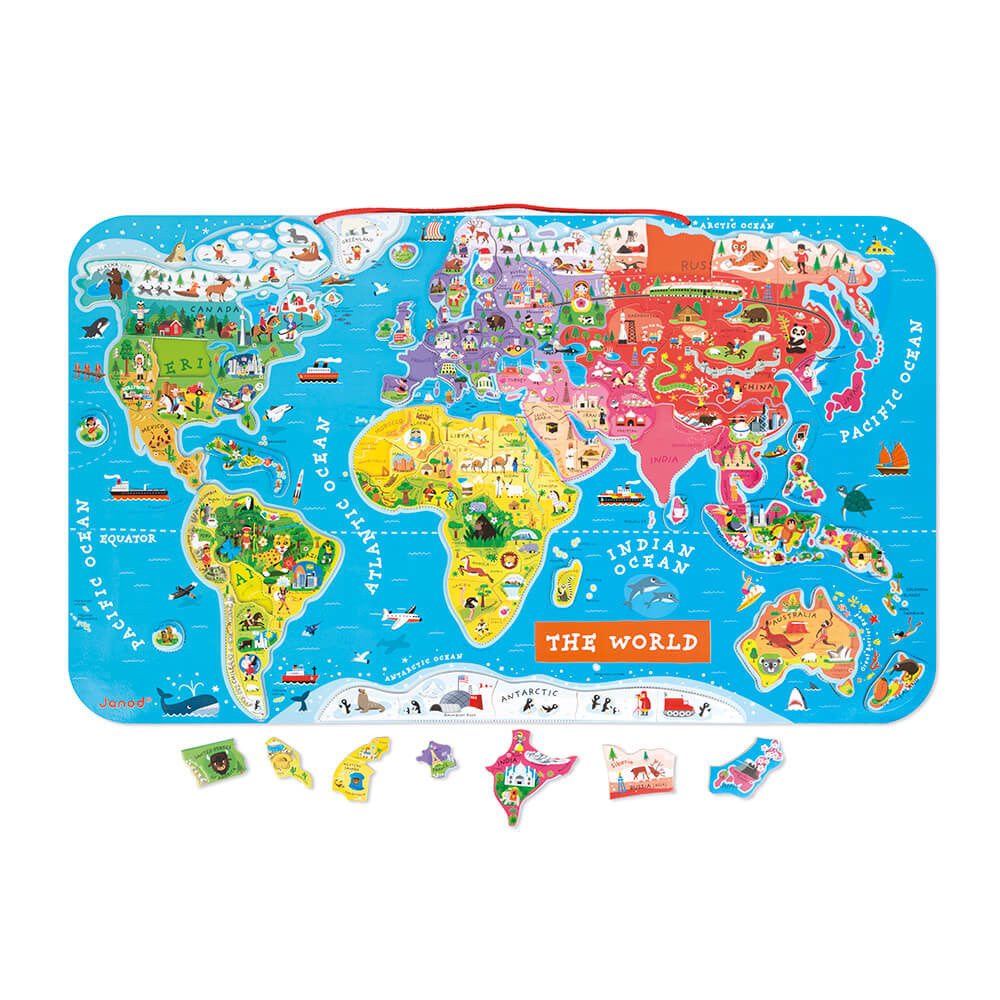 Magnetic World Map Puzzle - English Version - 92 pieces (Wood)